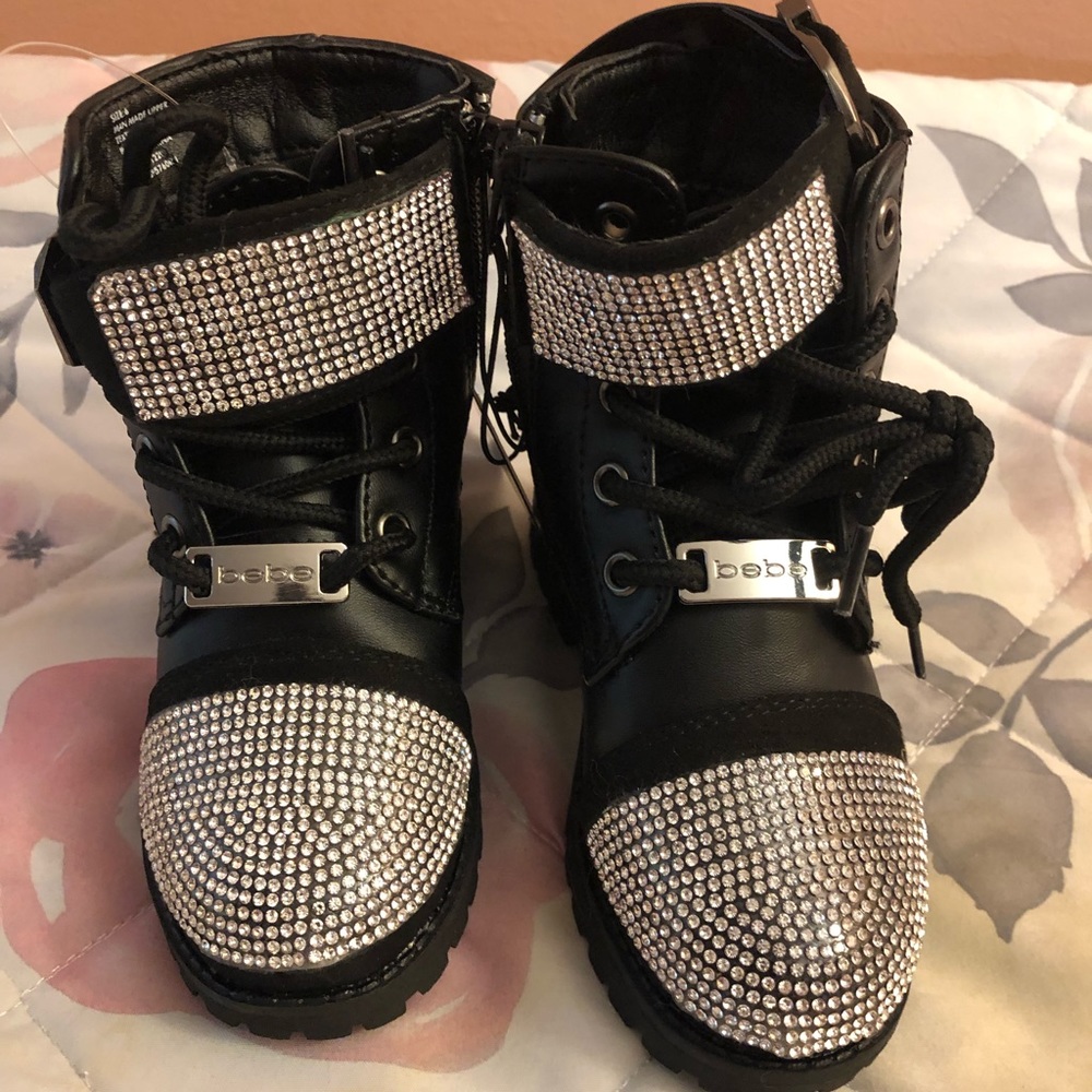 Girls Bebe Rhinestone Combat Boots
